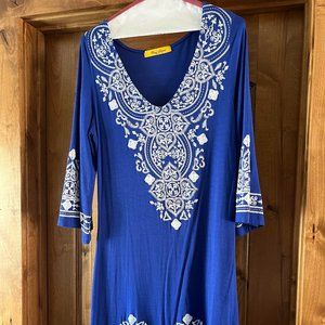Large, blue tropical dress
